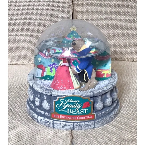 Vintage Ocean Spray Disney Beauty And The Beast Dancing Plastic Snow Globe Xmas - Picture 1 of 8